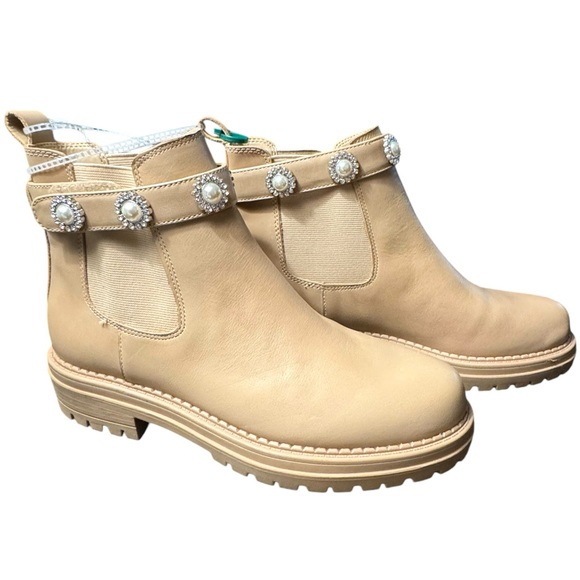 Copper Key COSMO PEARL RHINESTONE Leather Chelsea Booties NWT - Picture 9 of 11